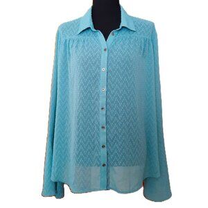 Wrangler Retro Sheer Bell Sleeve Button Up Blouse LG